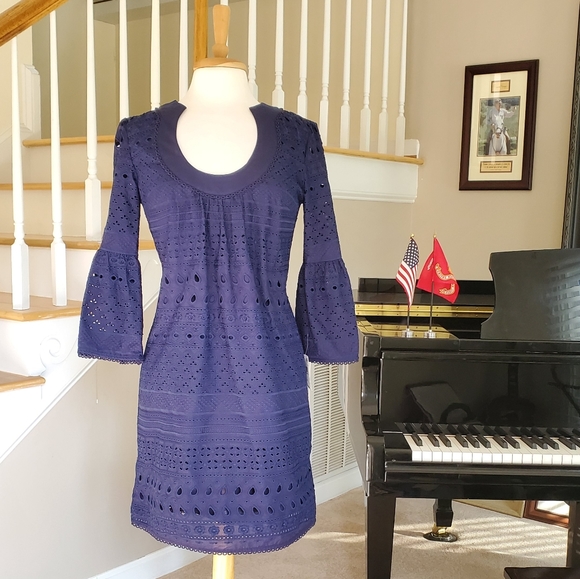 Trina Turk Navy Eyelet Dress sz 4 - Picture 1 of 4